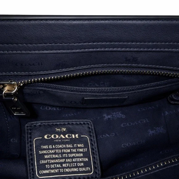 Coach Swagger Croc Embossed Leather Satchel Bag37997 Midnight Blue Gold Hardware - Picture 10 of 10